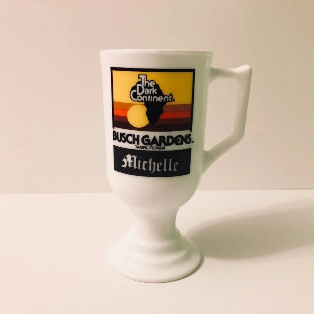Vtg Busch Gardens The Dark Continent Milk Glass Mug